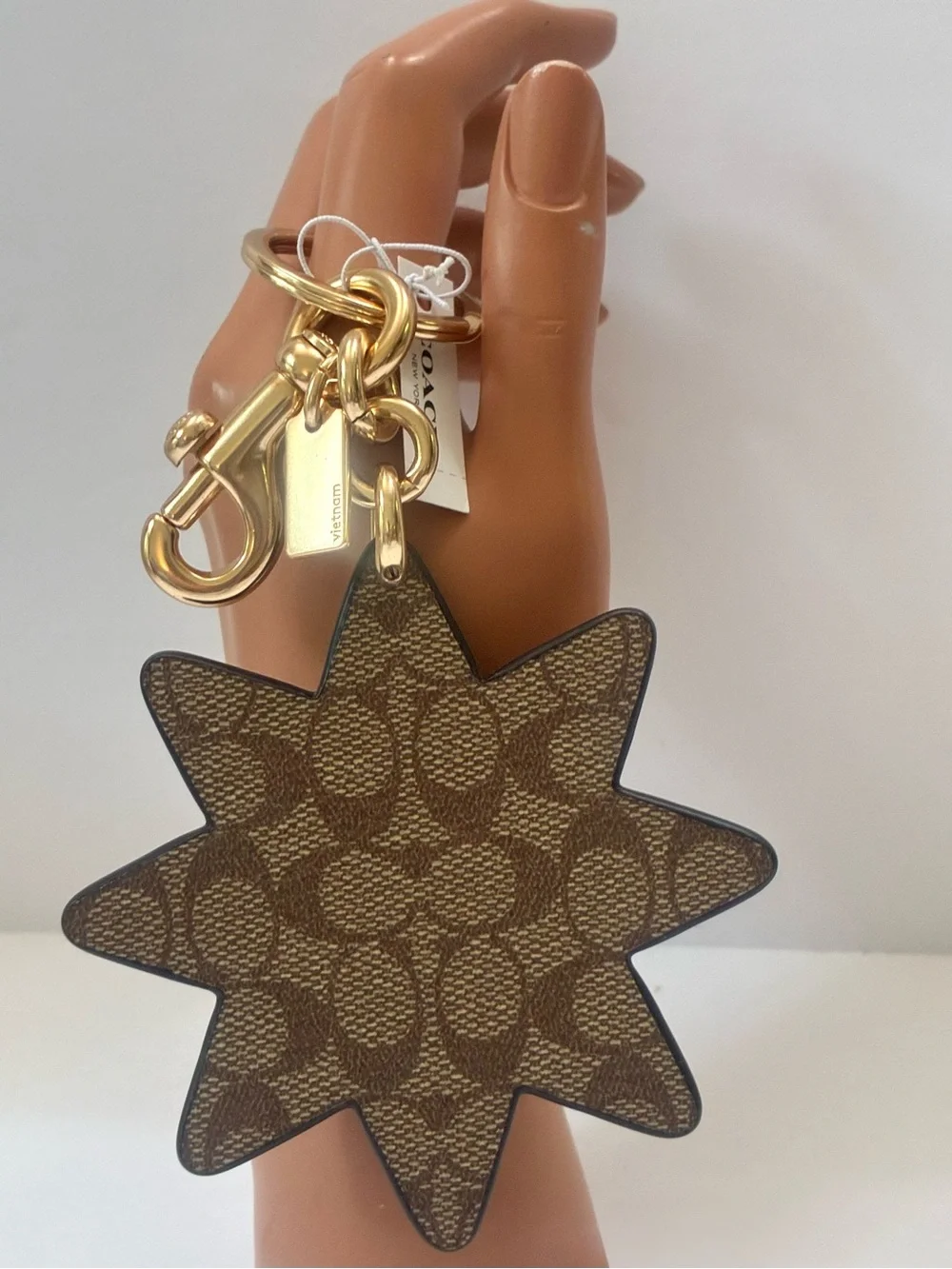 Coach Mixed Patchwork Star Bag Charm Keychain Pink Glitter Discounted F40702 NWT